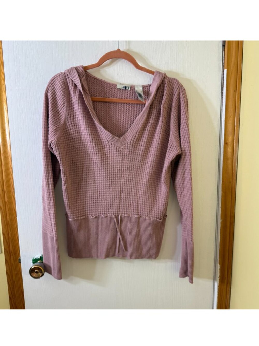 TNT Dusty Pink Y2K Waffle Knit Hooded Sweater L - Picture 4 of 4
